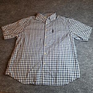 Columbia Mens Large Short Sleeve Gingham Button Down Shirt Navy White XM7360
